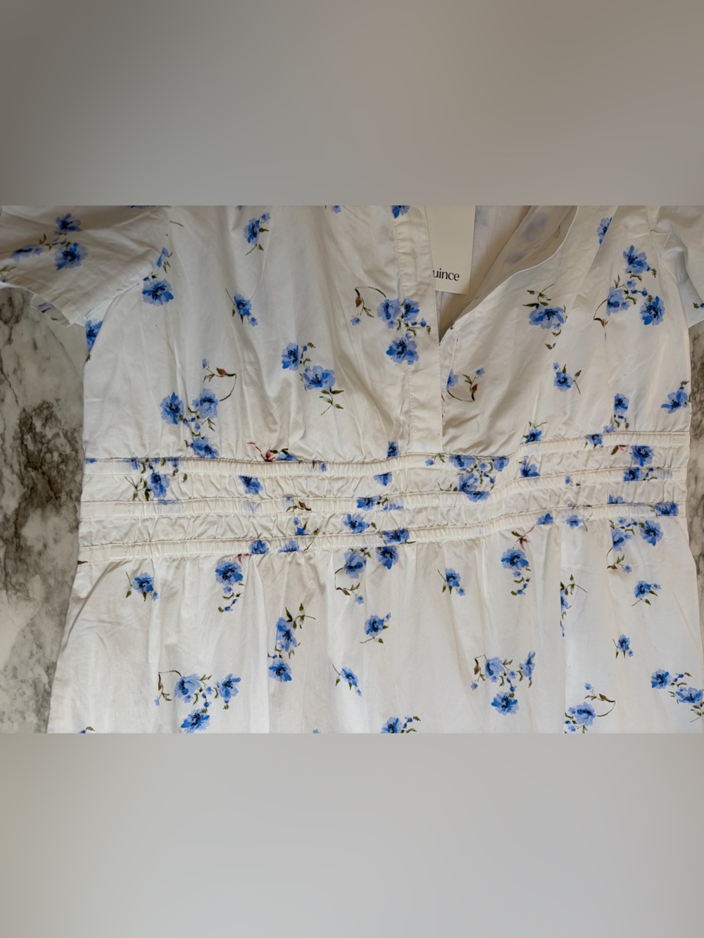 Quince White Maxi Dress with Blue Floral Print 100% organic cotton size XL NWT - Picture 5 of 7